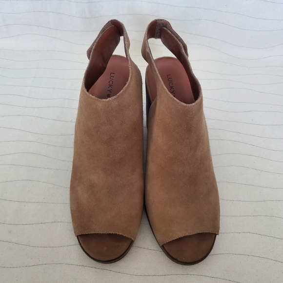 Lucky Brand Womens Brown Suede Leather Open Toe Sling Back Heels Shoes Size 10 - Picture 3 of 11